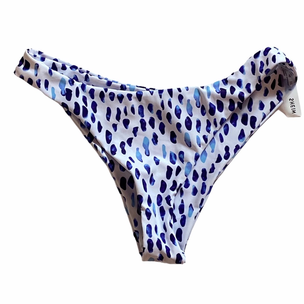 Shein bikini bottom in white and blue. NWOT